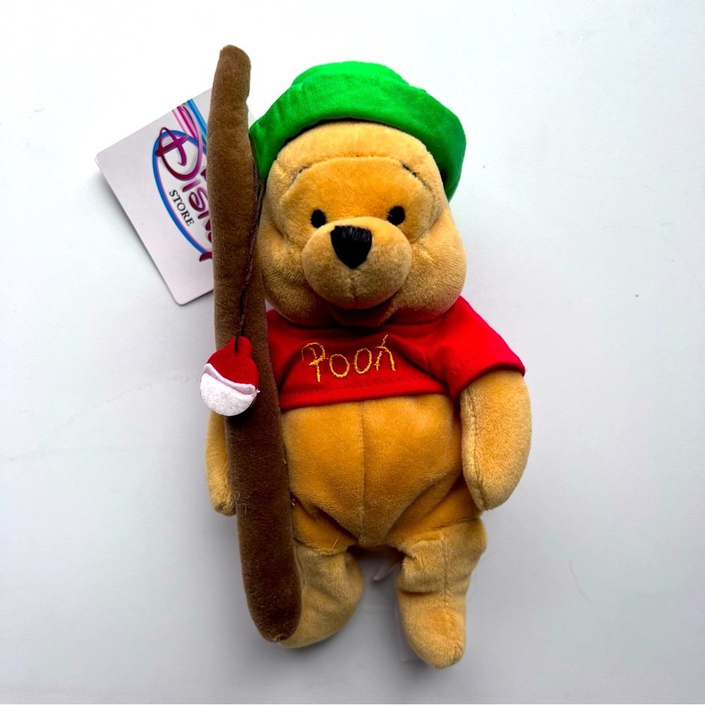 Disney Store Fishing Pooh 8” Plush Stuffed Animal Bean Bag Winnie The Pooh